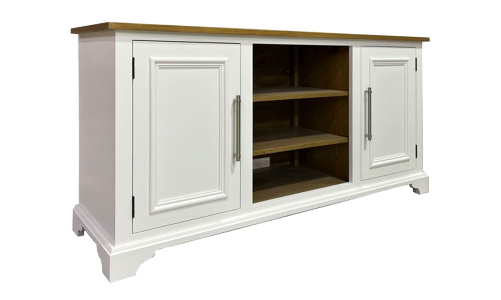 French Country TV Stand with Doors, White