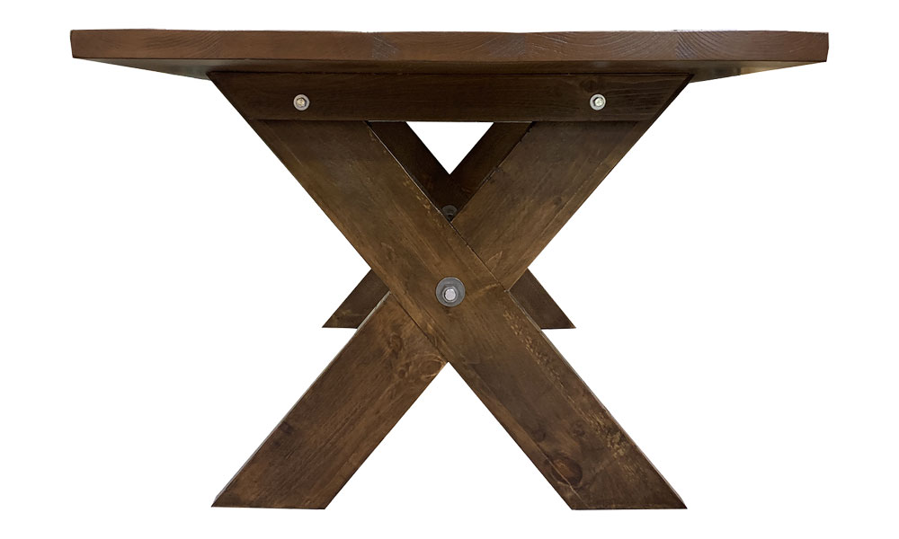 X Base Cottage Table, stained Aged Finish Caramel, Side View