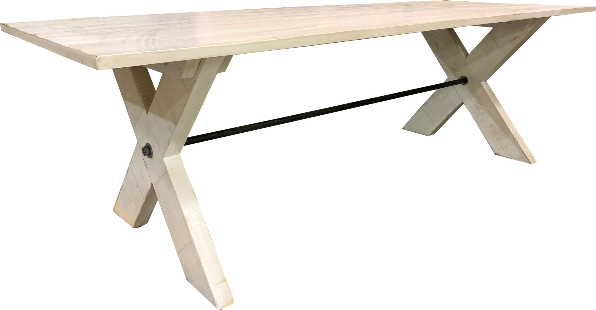 X Base Cottage Dining Table, White Glaze Finish