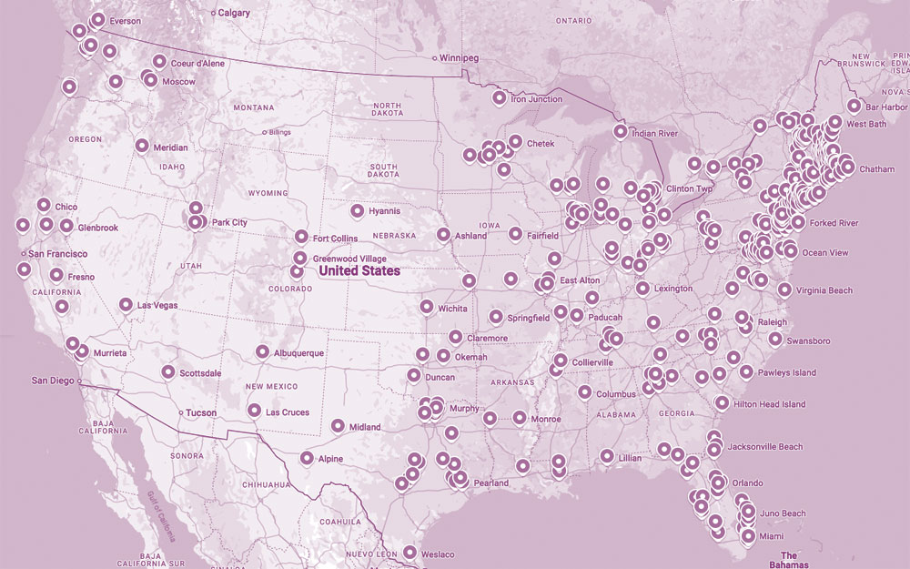 Locations of purchasing customers