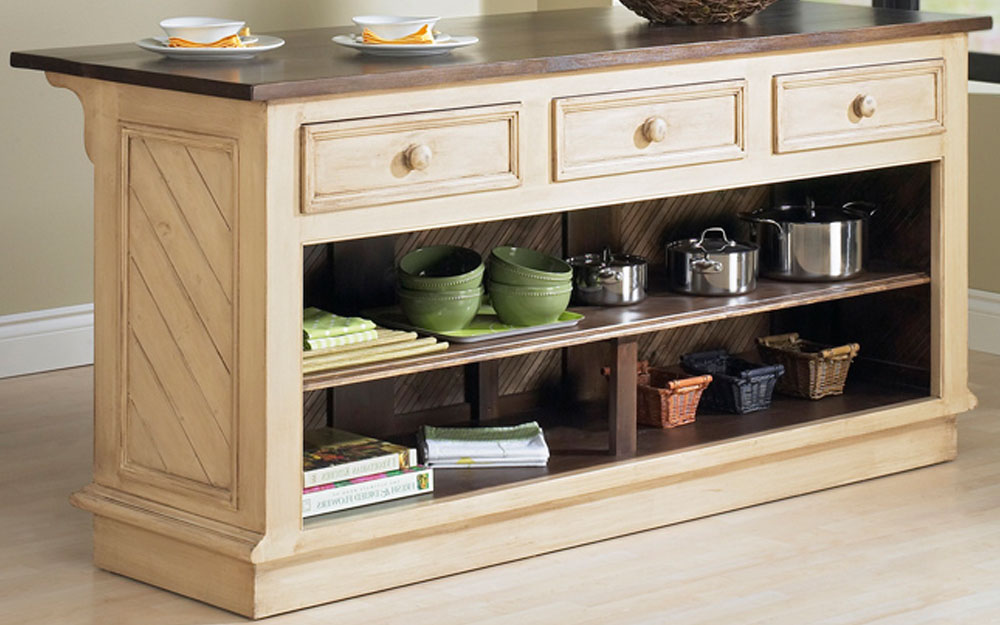 French Country Kitchen Island with Horizontal Drawers