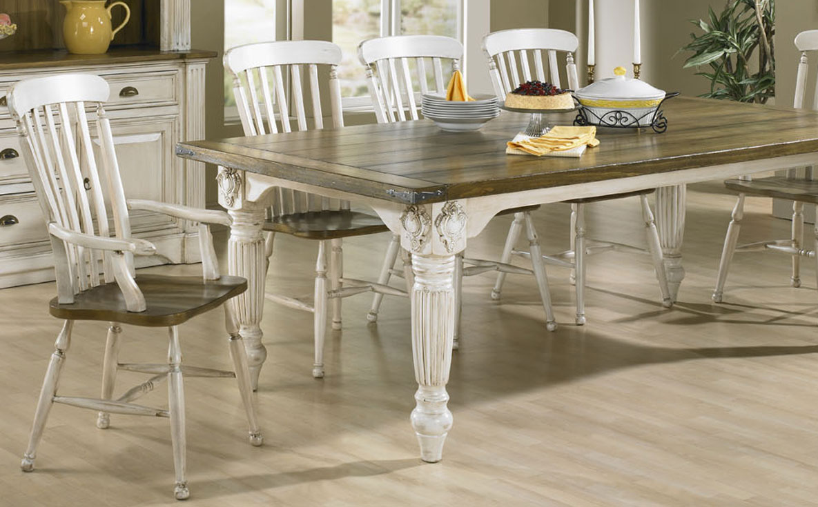 Provincial Table with Fluted Legs, painted White with Glaze