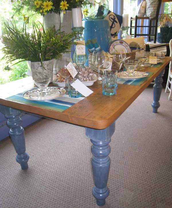 Painted farm table, blue