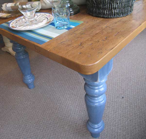 7 foot farm table with blue paint